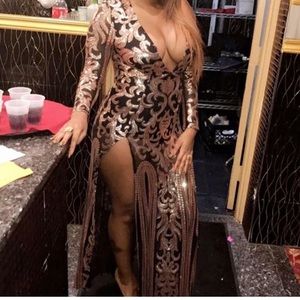 Gold and black sequin dress.